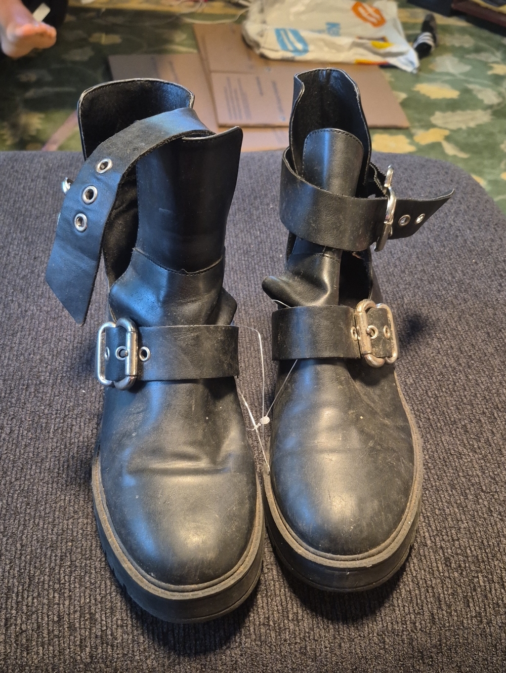 Divided Black Buckle Ankle Booties
